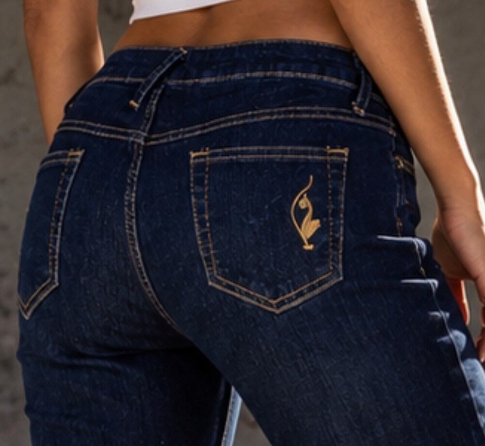 Vintage Baby Phat Jeans Size 11 Dark Wash Stretch Gold Cat Sequin Bootcut Y2K